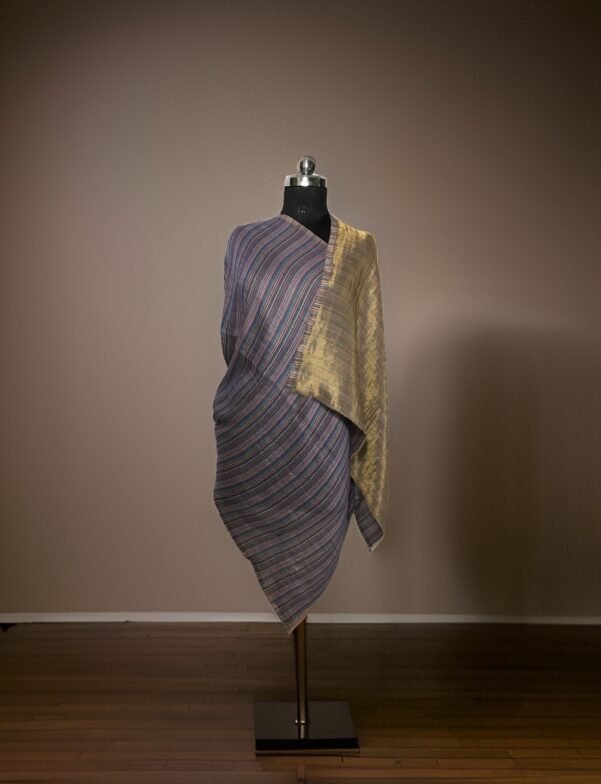 REVERSIBLE ZARI STOLE IN ONE SIDE STRIPES PATTERN
